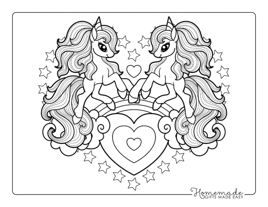 Heart In Love Rainbow Unicorn Tracing Shape Pdf Free Vectors